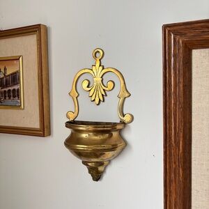 Vintage Ornate Brass Wall Pocket Planter / Holy Water Font